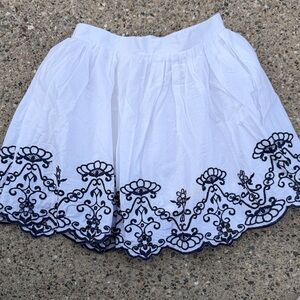 Cherokee Girls White Embroidered Skater Skirt Size 7 Navy Cotton